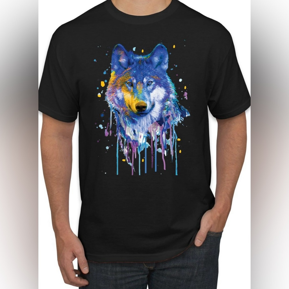 Wolf Painting Splatter Abstract Art Animal Lover Men's Graphic T-Shirt